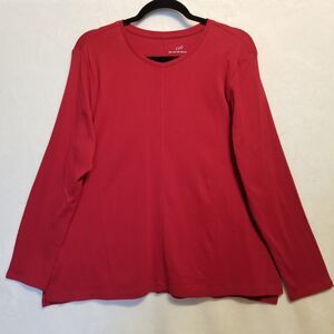 Talbots XLP Petite Top 100% Pima Cotton Crew Neck Long Sleeve Red Holiday NEW